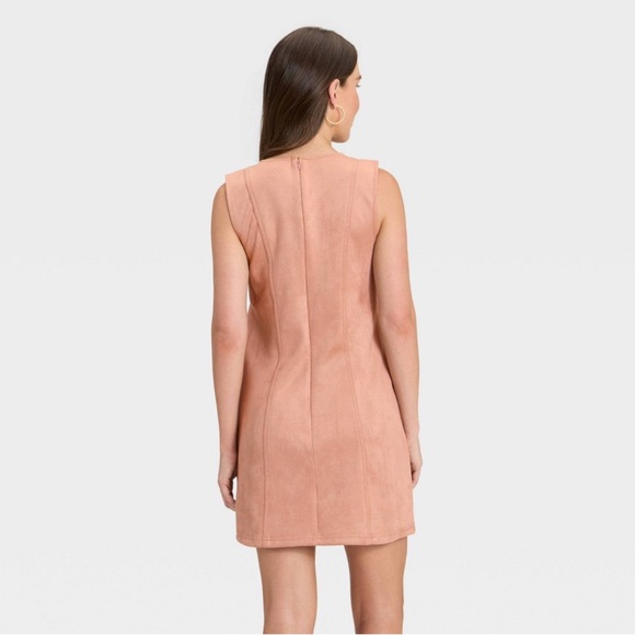 a new day Blush Pink tan Faux Suede Sleeveless Shift Dress sz 16 - Picture 2 of 9